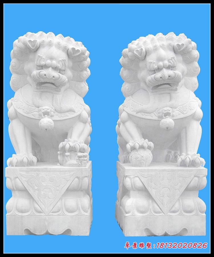 庭院门前汉白玉石雕狮子