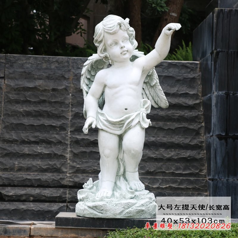 小区汉白玉提灯小天使石雕