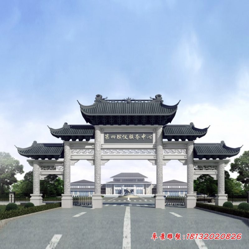 汉白玉五门牌坊雕塑