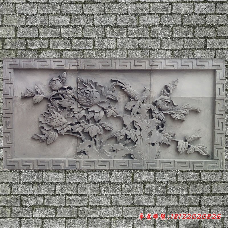 大理石牡丹石浮雕壁画