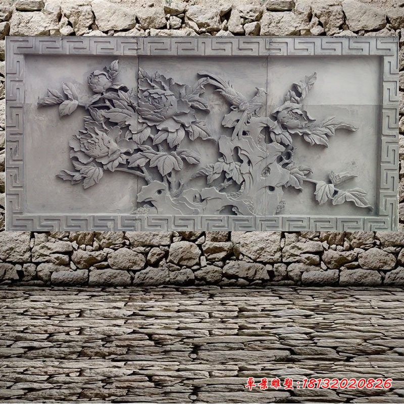 大理石牡丹石浮雕壁画
