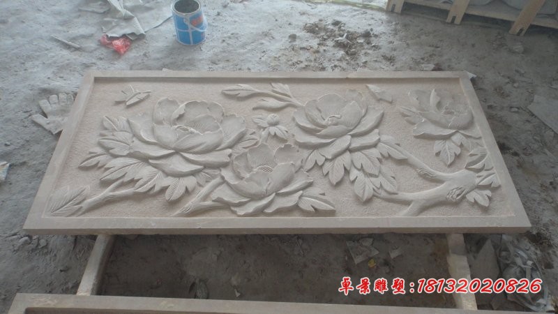 花开富贵石浮雕壁画公园景观石雕
