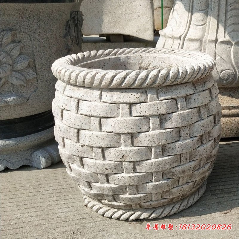 花篮式水缸庭院景观石雕 (2)