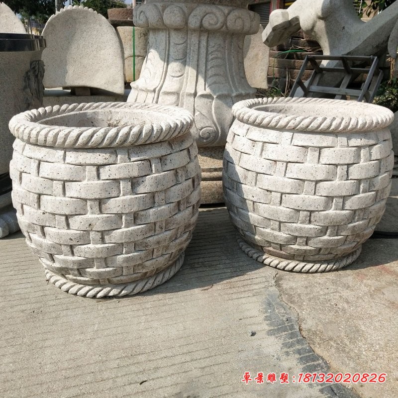 花篮式水缸庭院景观石雕 (3)