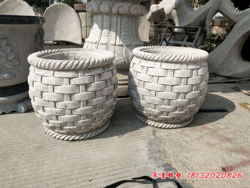 花篮式水缸庭院景观石雕 (1)