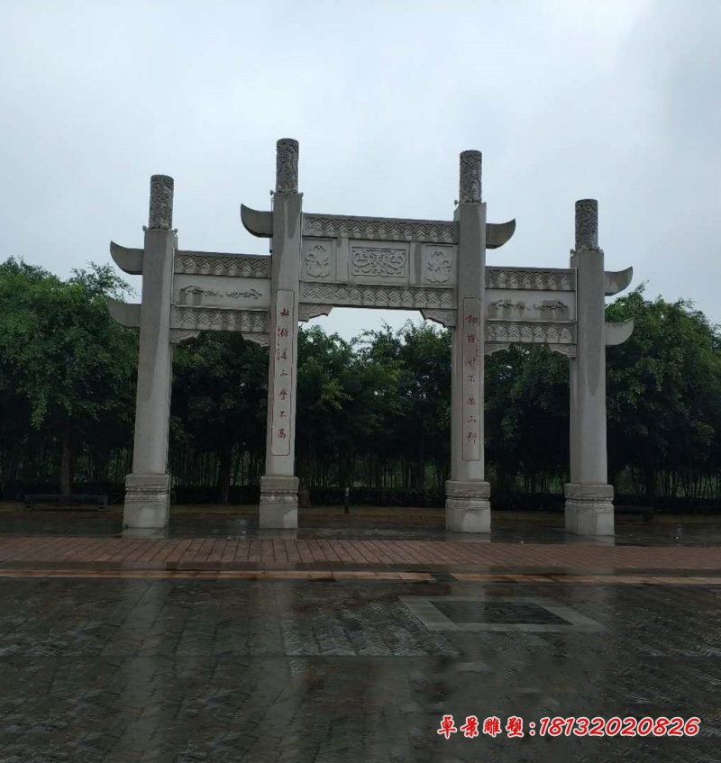 景区石牌坊三门牌坊石雕