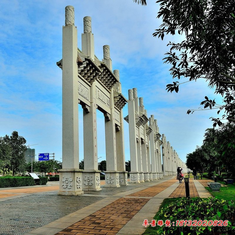 景区石牌坊三门牌坊石雕 