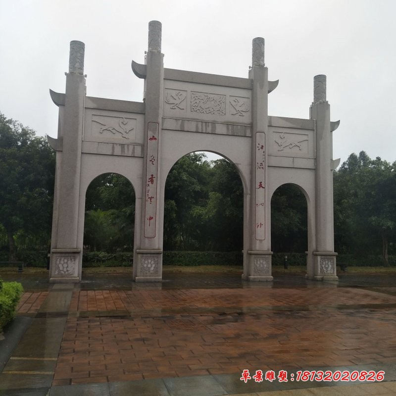 景区石牌坊三门牌坊石雕