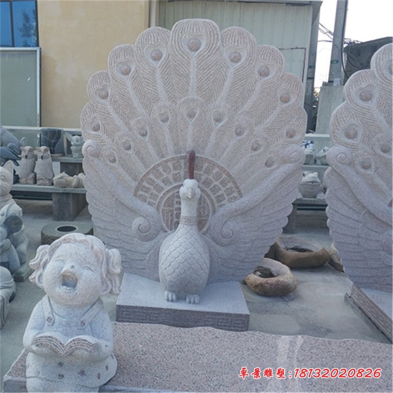 公园动物大理石开屏孔雀石雕