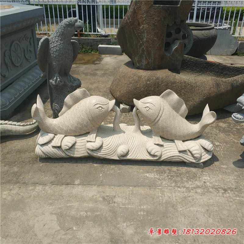 鲤鱼喷泉石雕公园景观雕塑 (2)