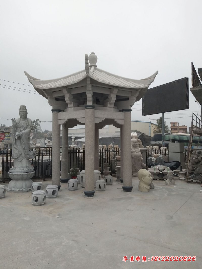 六角石凉亭公园景观石雕