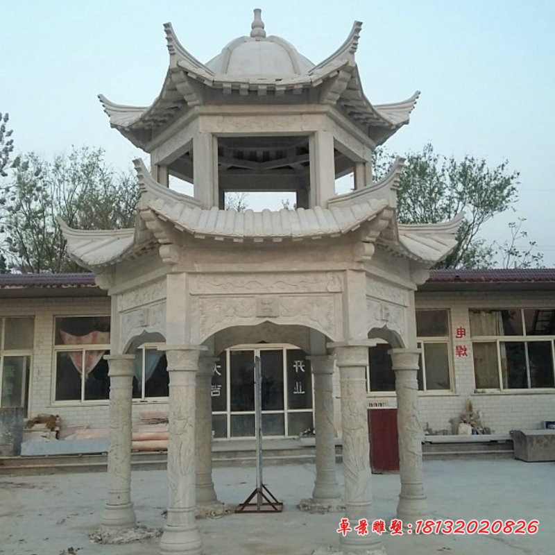 六角双层凉亭石雕