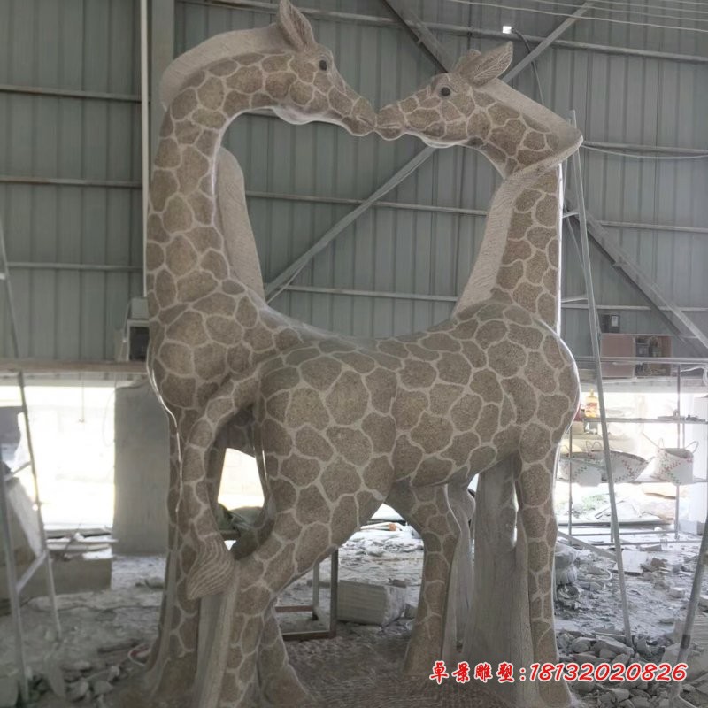 亲吻鹿石雕大理石梅花鹿