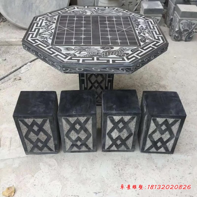 青石仿古八边形桌凳石雕