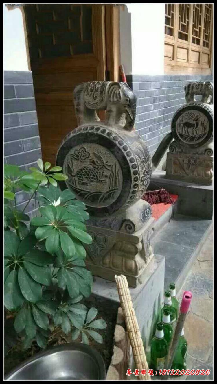 门前青石仿古小象门墩石雕