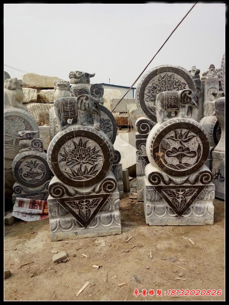 门前青石仿古小象门墩石雕