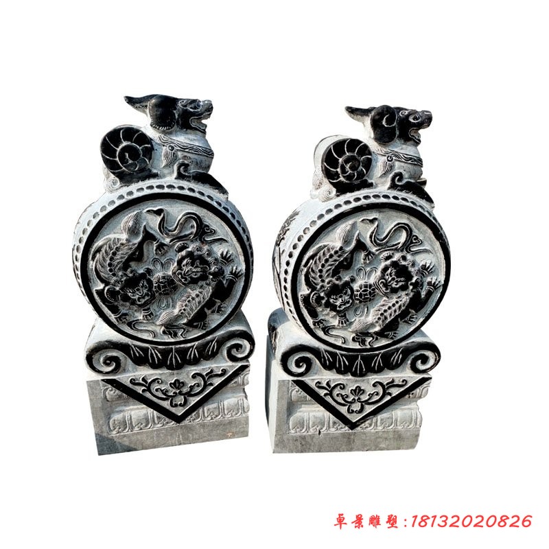 青石仿古貔貅门墩 