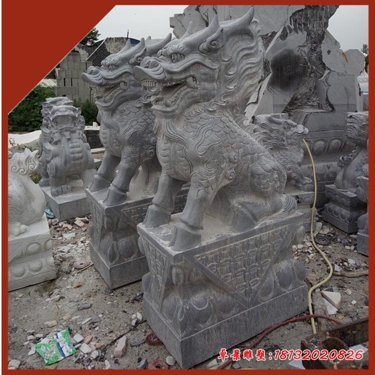 青石仿古麒麟石雕 门口坐式麒麟石雕 