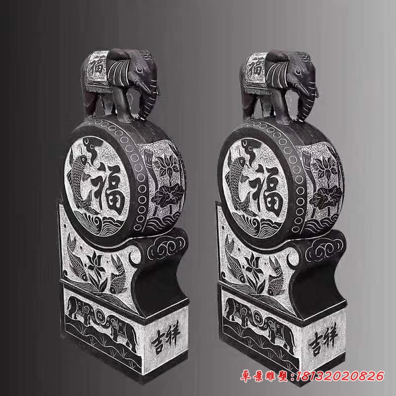 青石吉祥福鱼大象门墩