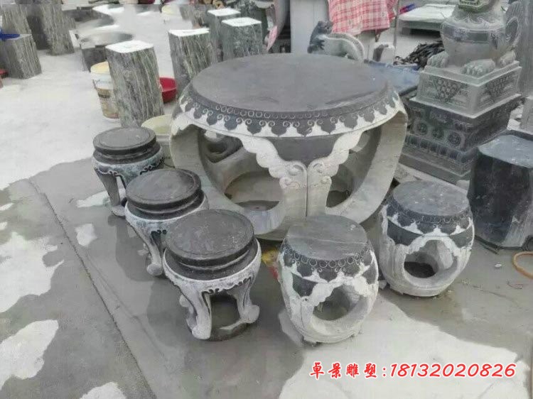 青石圆形桌凳 庭院桌凳石雕 