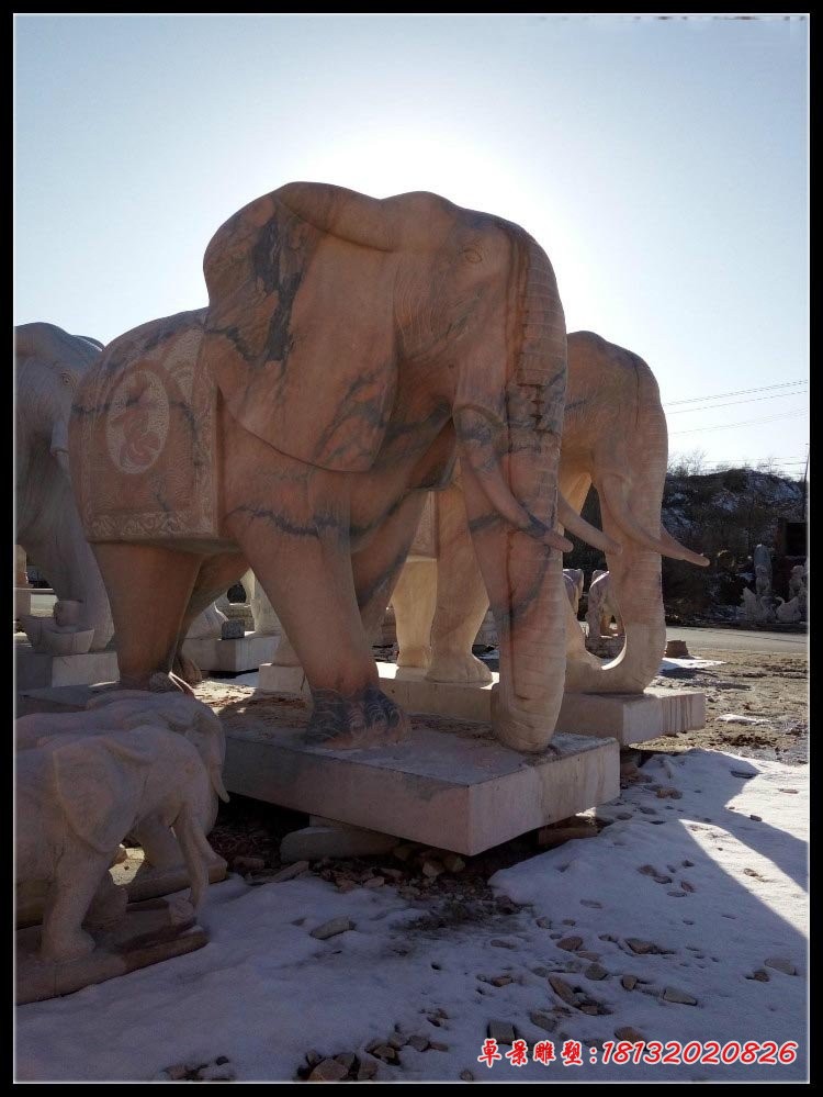 如意大象石雕 晚霞红门口镇宅大象