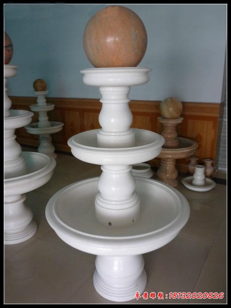 三层小型风水球石雕 别墅风水球喷泉石雕