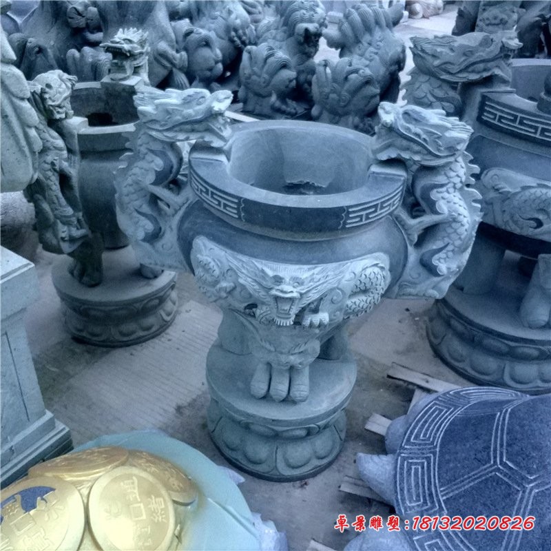 三足龙头香炉寺庙景观石雕