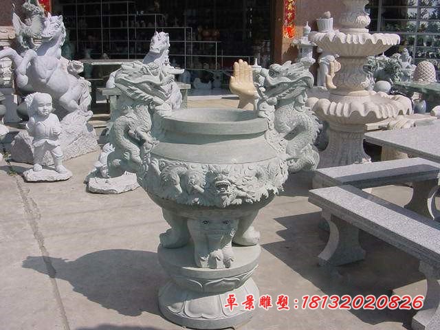 三足香炉石雕仿古石香炉 (2)