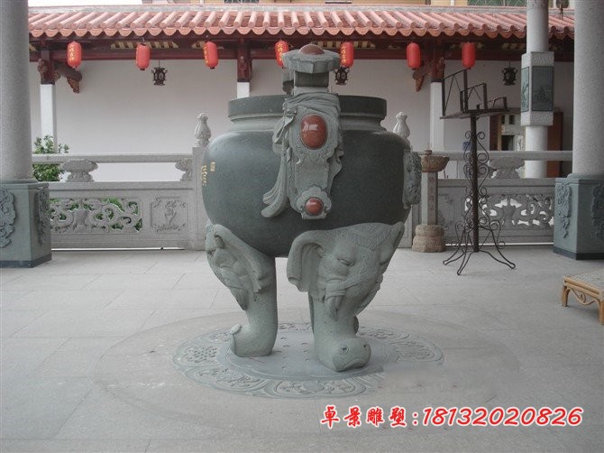 三足香炉石雕仿古石香炉 (3)