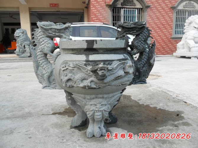 三足香炉石雕仿古石香炉 (1)