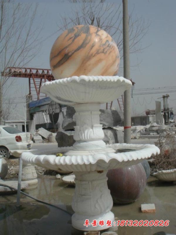双层风水球喷泉石雕 别墅风水球石雕