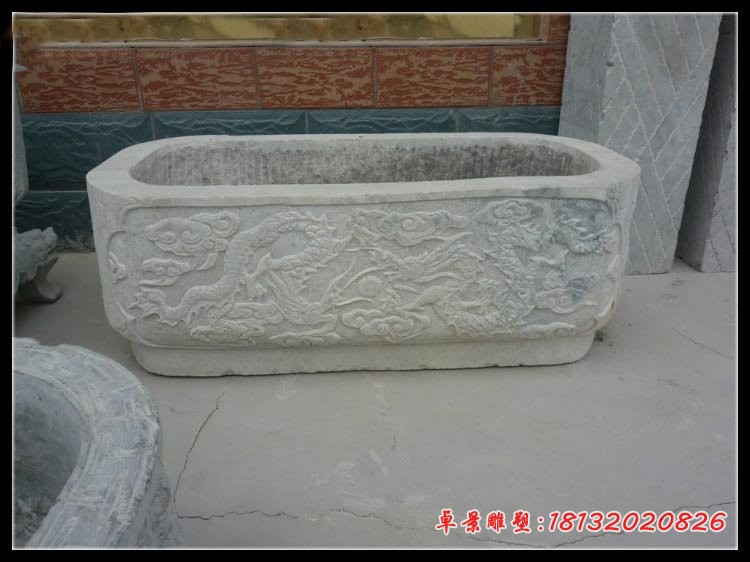 双龙戏珠浮雕水缸 公园方形石水缸