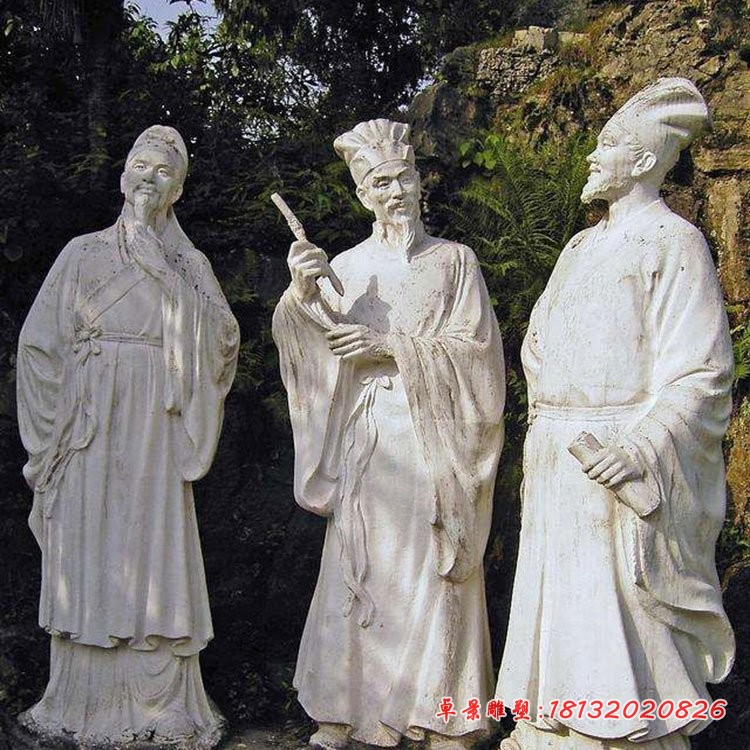 唐代文学家白居易和白行简及元稹石雕