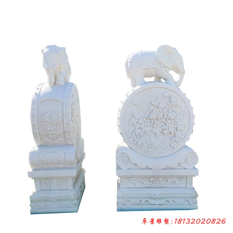 庭院汉白玉小象抱鼓石雕塑