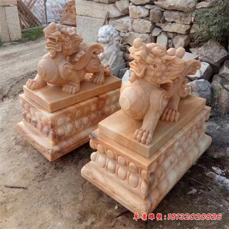 庭院晚霞红貔貅石雕 (4)