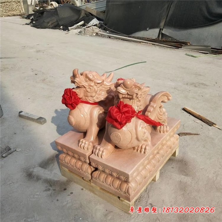 庭院晚霞红貔貅石雕 (2)