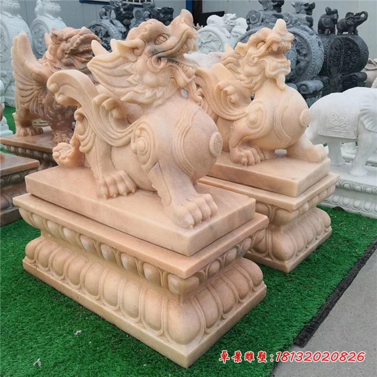 庭院晚霞红貔貅石雕 (3)