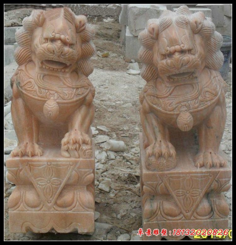 晚霞红北京狮 门口看门石狮子