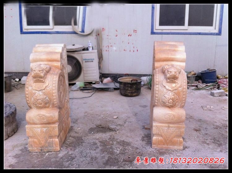 晚霞红狴犴门墩 门口镇宅抱鼓石 