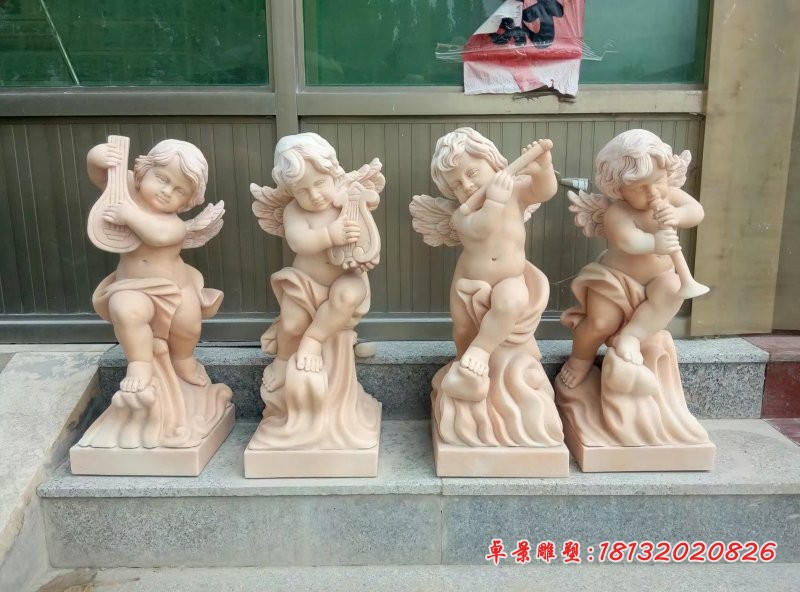 晚霞红吹拉弹唱音乐小天使石雕