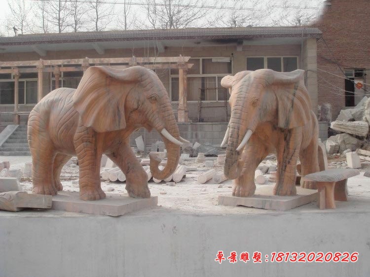 晚霞红大象石雕 门口石雕大象