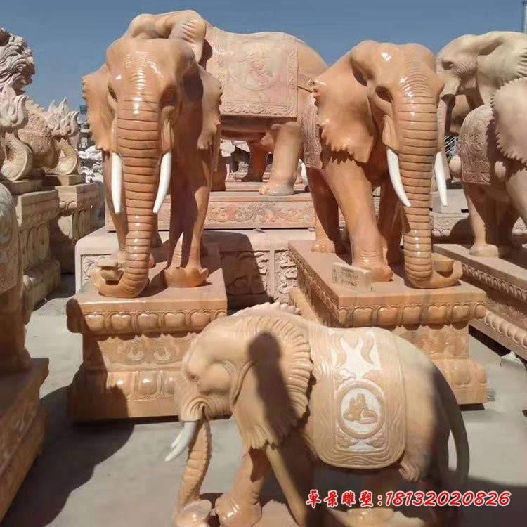 晚霞红大象石雕
