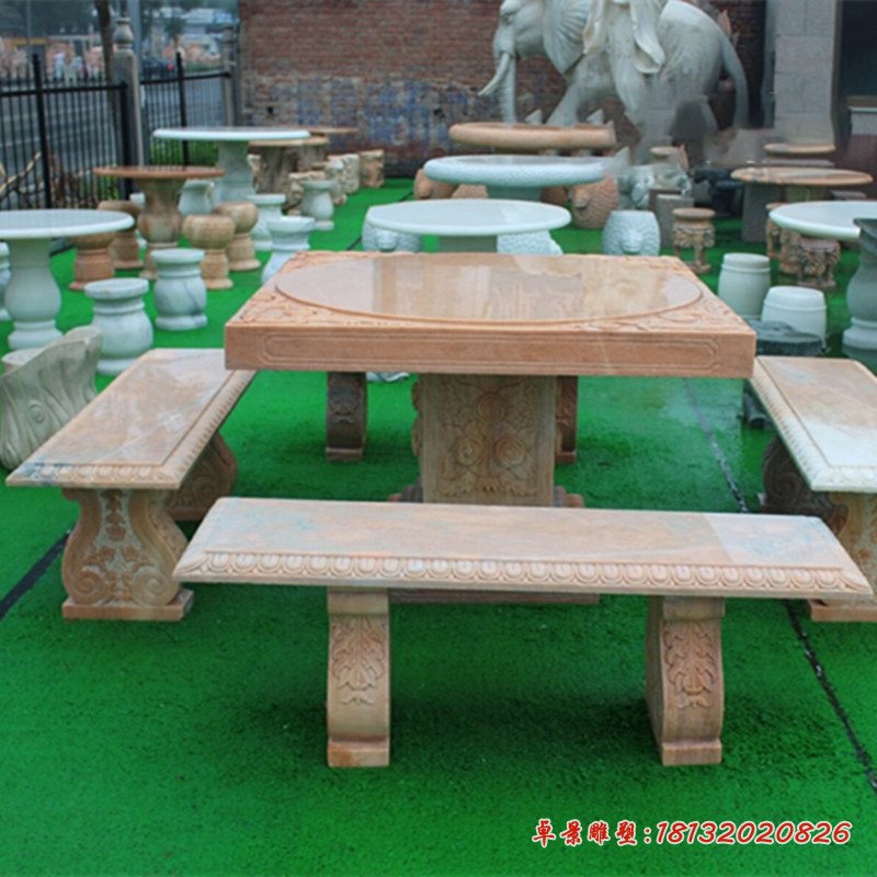 晚霞红方形石桌凳