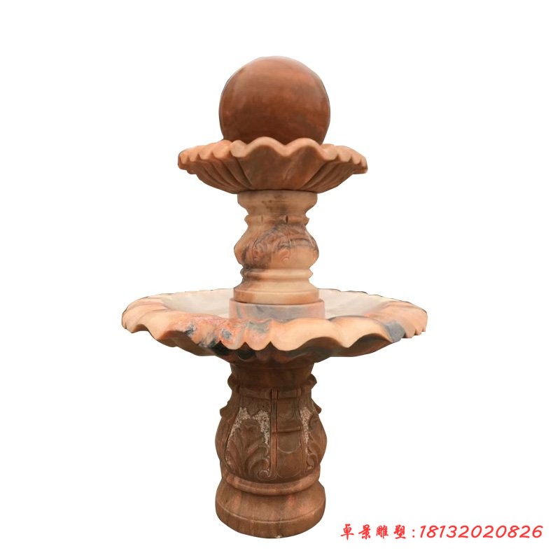 晚霞红风水球喷泉石雕