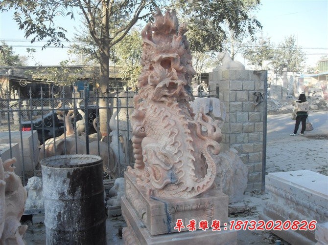 踩球麒麟石雕晚霞红神兽雕塑 (2)