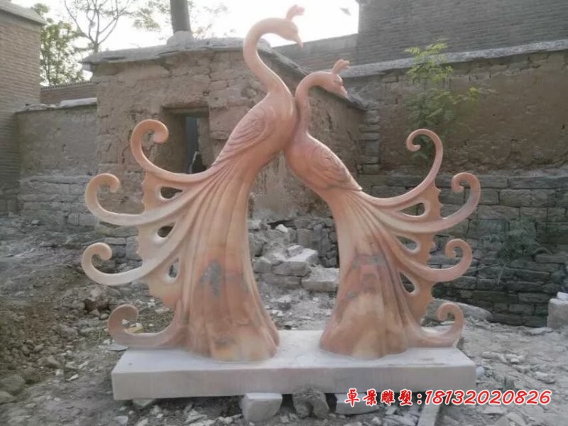 抽象孔雀石雕晚霞红孔雀雕塑
