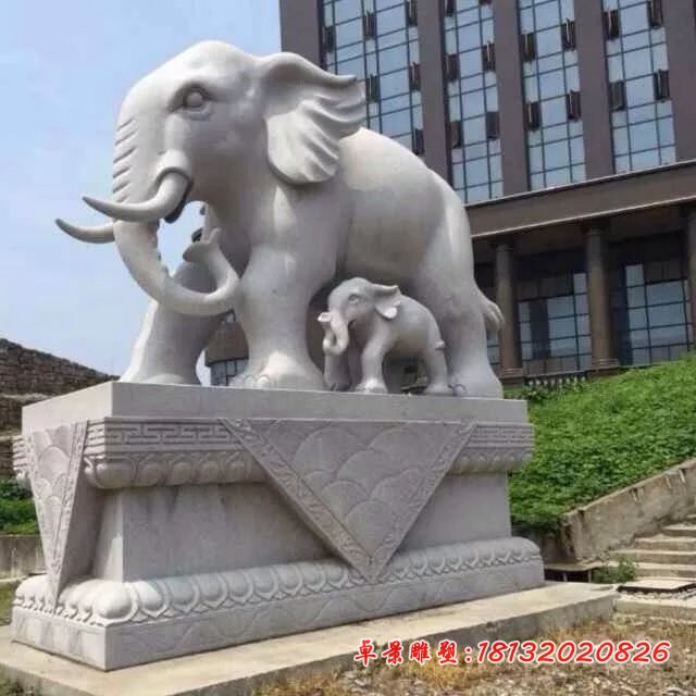 大理石母子象雕塑企业动物石雕
