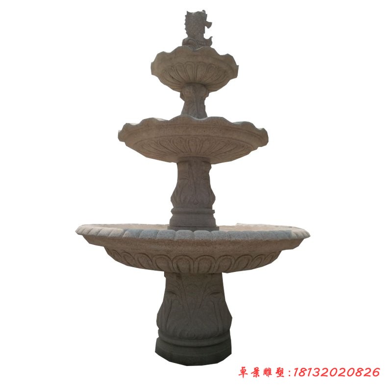 大理石三层鲤鱼喷泉石雕