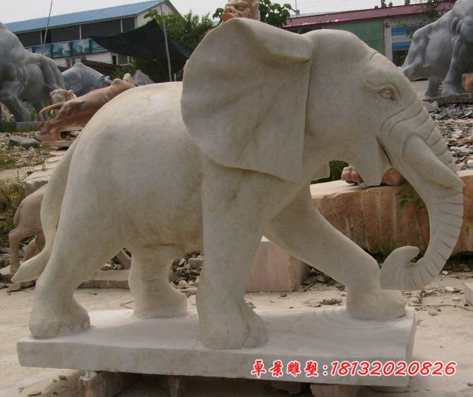 大理石石头大象公园动物石雕 (1)