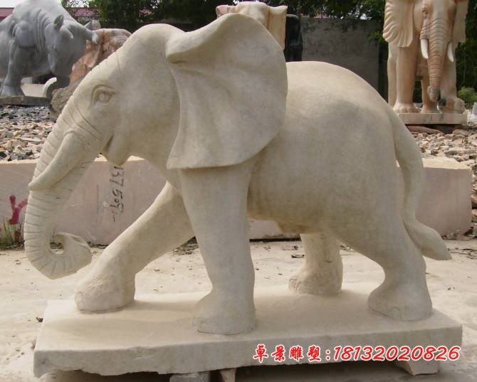 大理石石头大象公园动物石雕 (2)